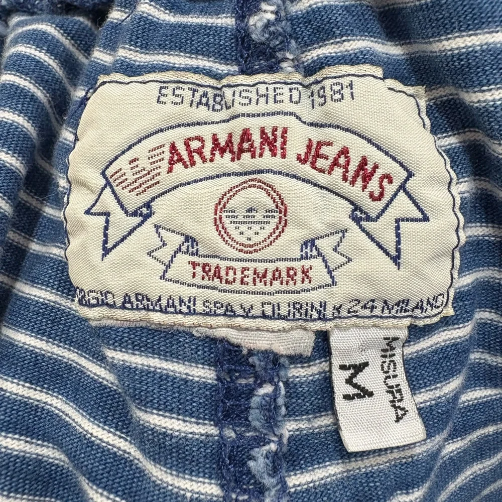 Armani Jean Navy Striped Fleece Drawstring Shorts Size Medium Pockets